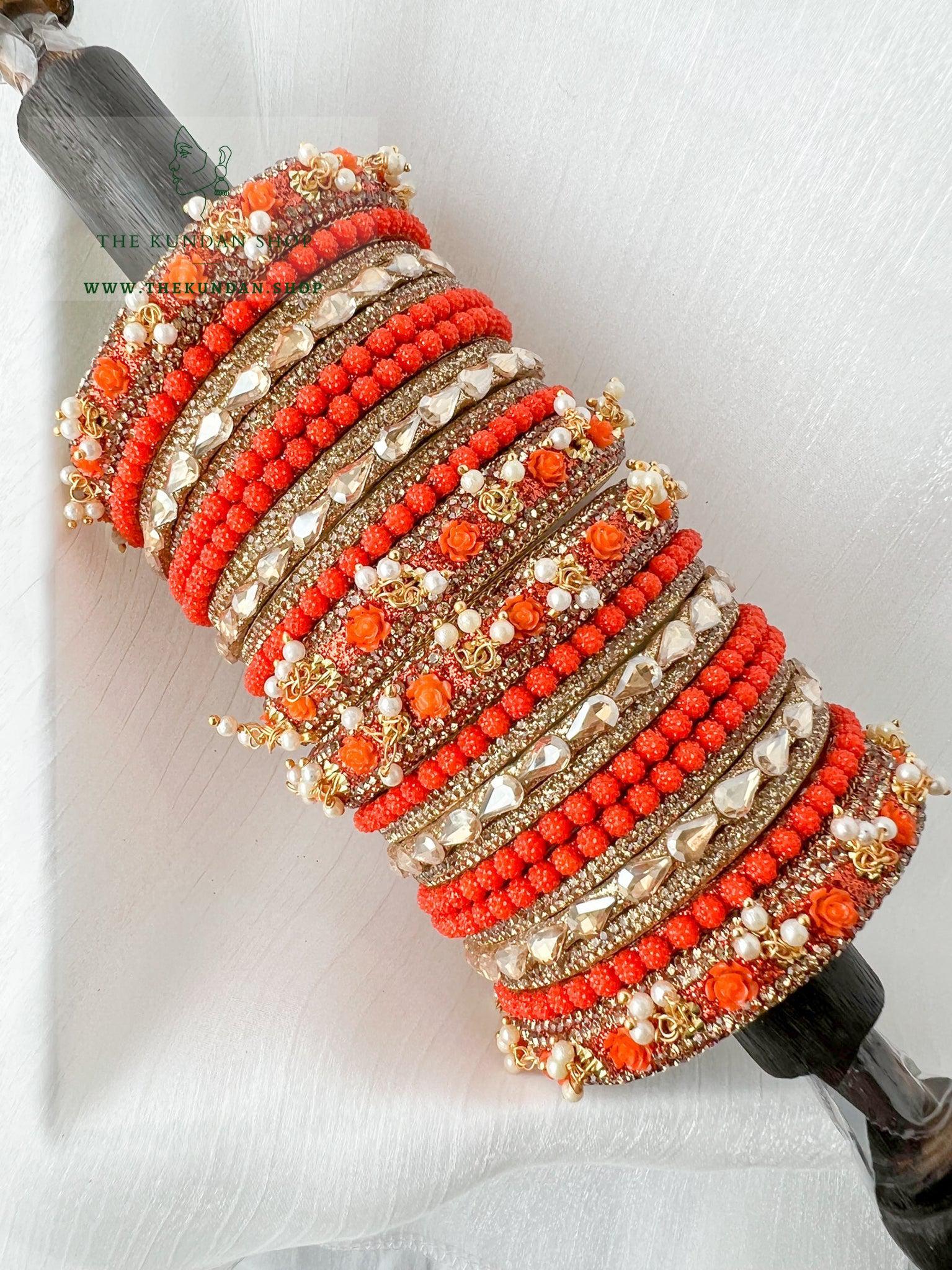 Rose Petal Bangles in Orange Bangles THE KUNDAN SHOP 
