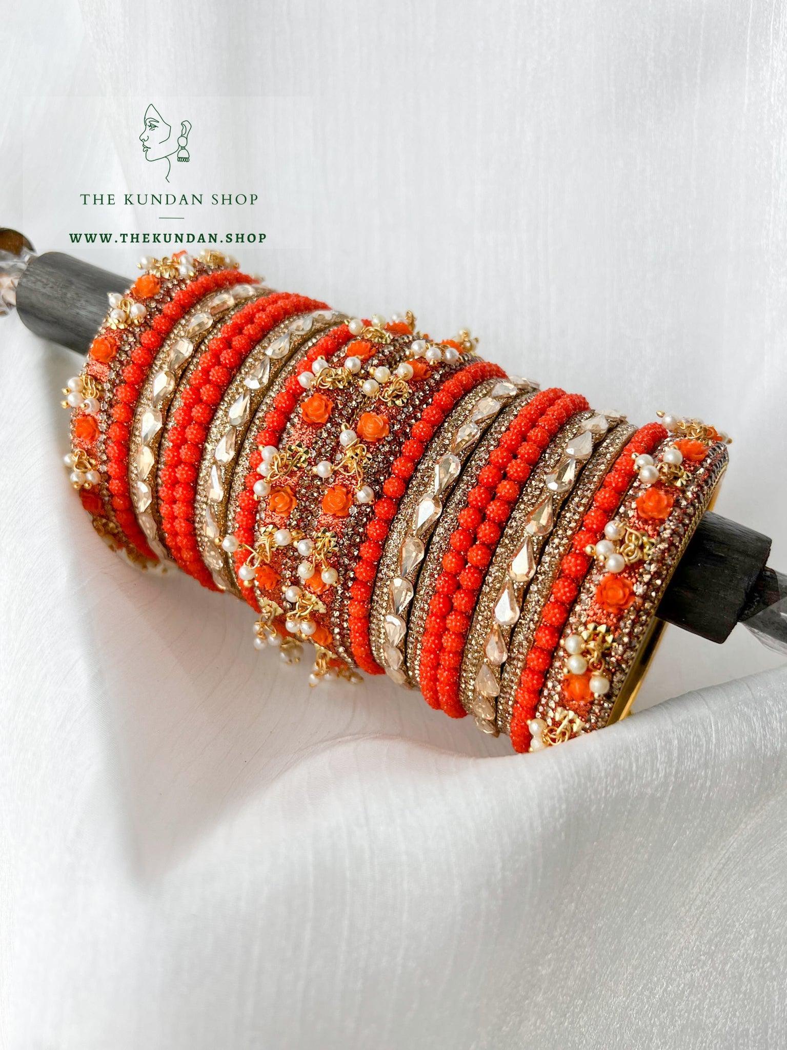 Rose Petal Bangles in Orange Bangles THE KUNDAN SHOP 