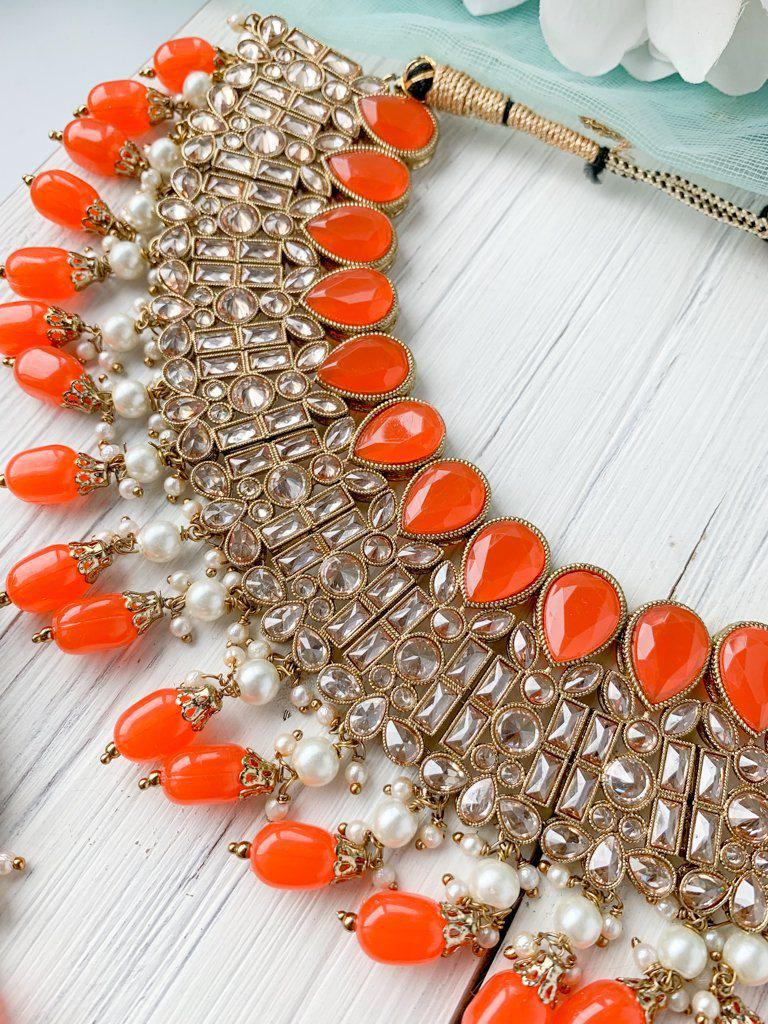 Audacious in Orange Necklace Sets THE KUNDAN SHOP 