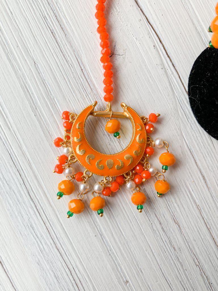 Persuasive in Orange Earrings + Tikka THE KUNDAN SHOP 