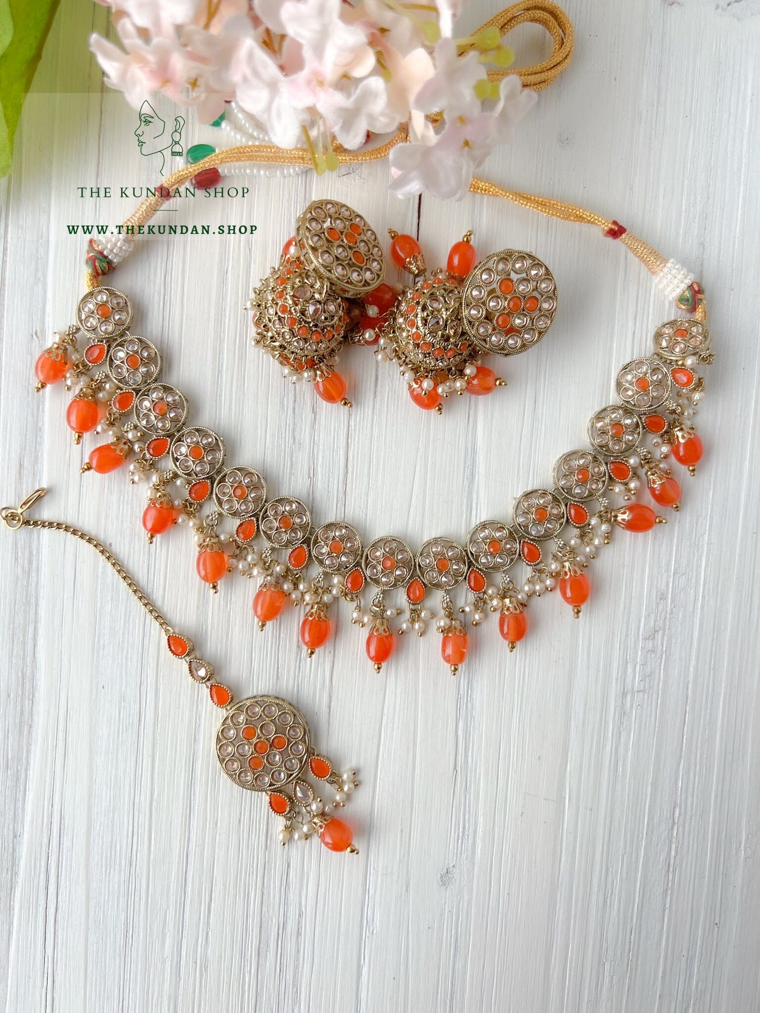 A Nice Touch in Orange Necklace Sets THE KUNDAN SHOP 