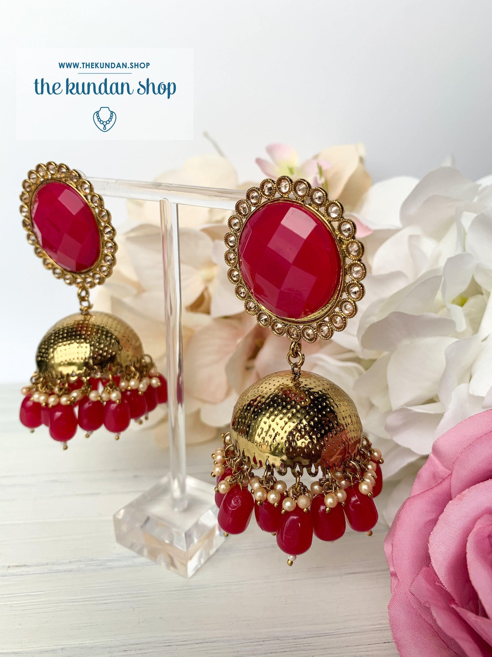 Beaming Jhumkis, Earrings - THE KUNDAN SHOP