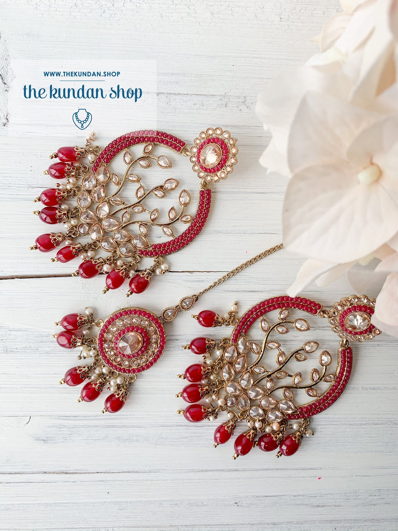 Smooth Move - Red, Earrings + Tikka - THE KUNDAN SHOP
