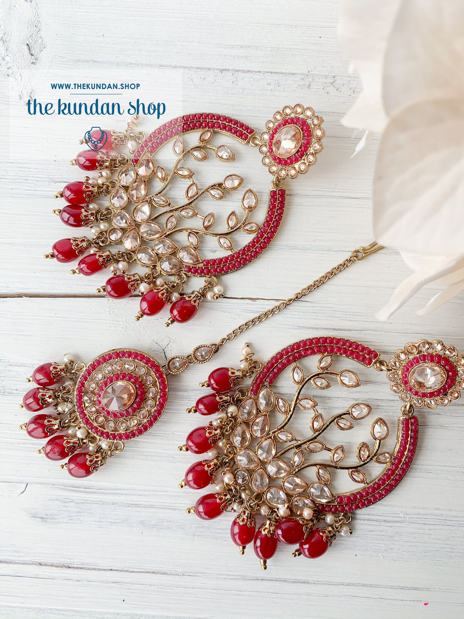 Smooth Move - Red, Earrings + Tikka - THE KUNDAN SHOP