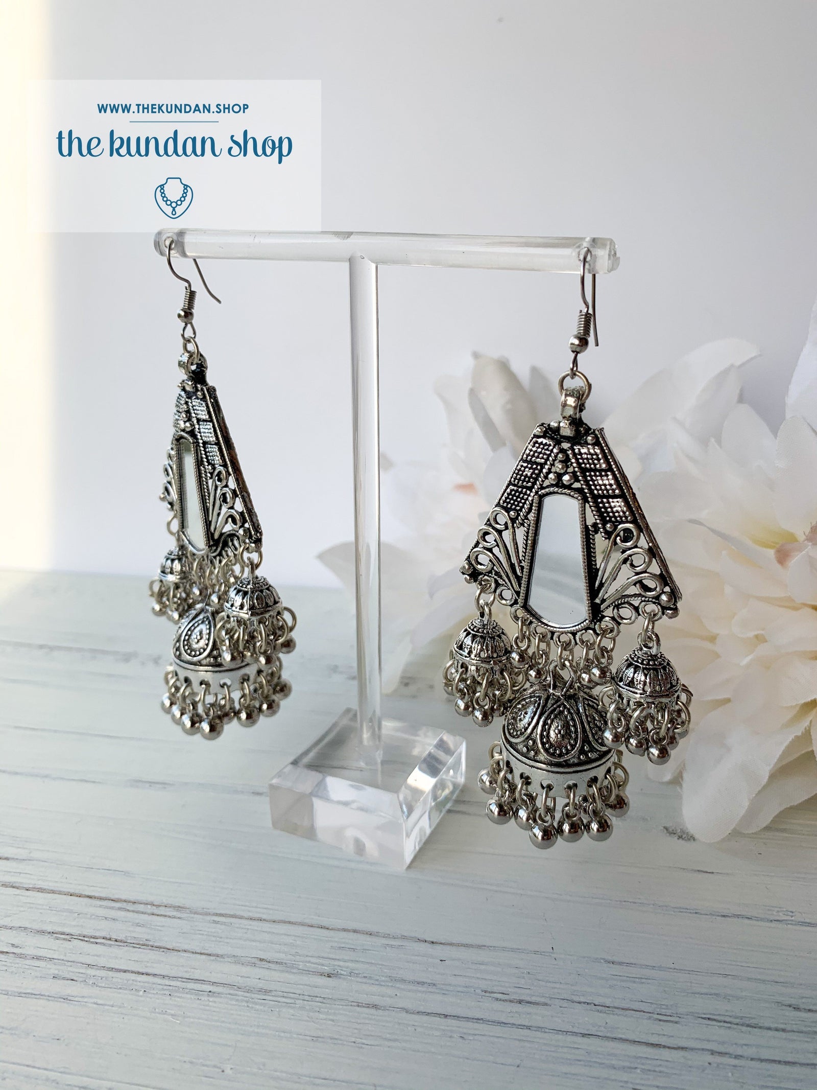 Silver Series - Statement Jhumki, Earrings - THE KUNDAN SHOP