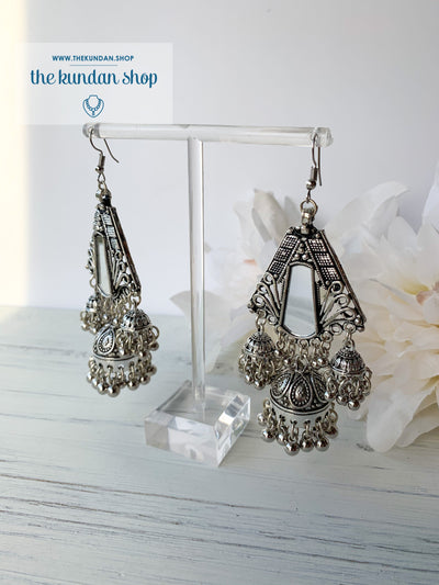 Silver Series - Statement Jhumki, Earrings - THE KUNDAN SHOP
