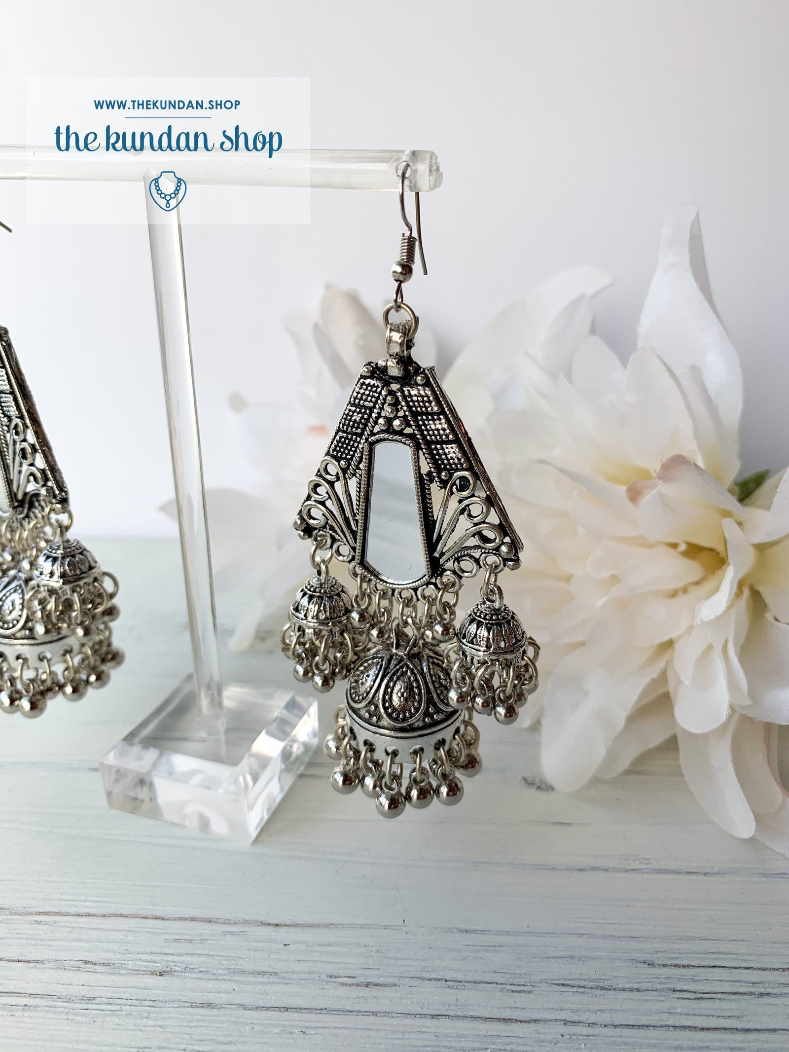 Silver Series - Statement Jhumki, Earrings - THE KUNDAN SHOP