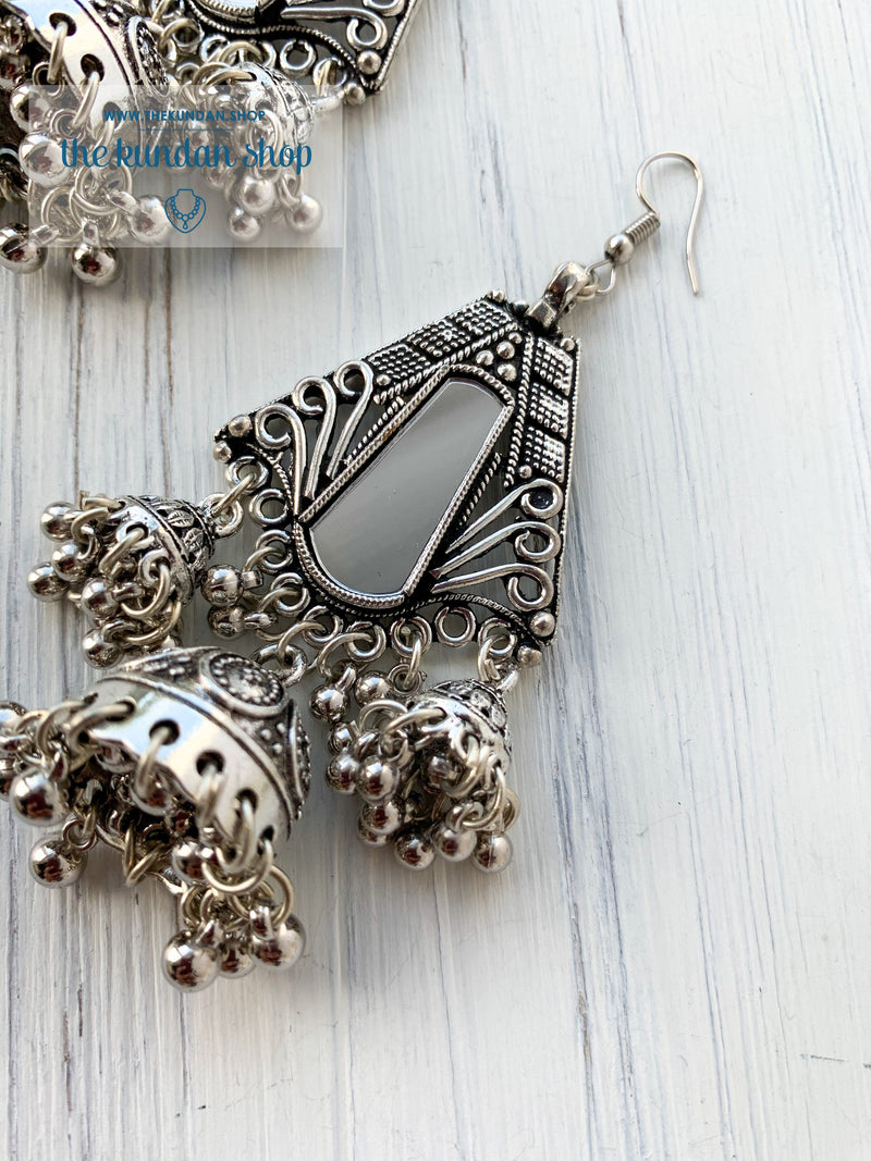 Silver Series - Statement Jhumki, Earrings - THE KUNDAN SHOP