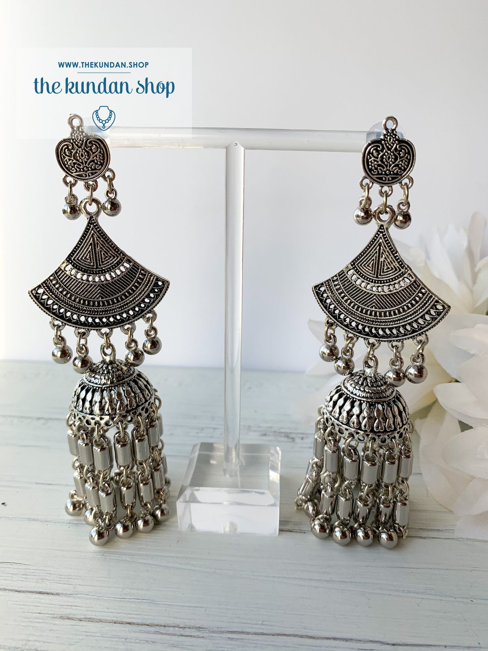 Silver Series - Three Layer Jhumkis, Earrings - THE KUNDAN SHOP