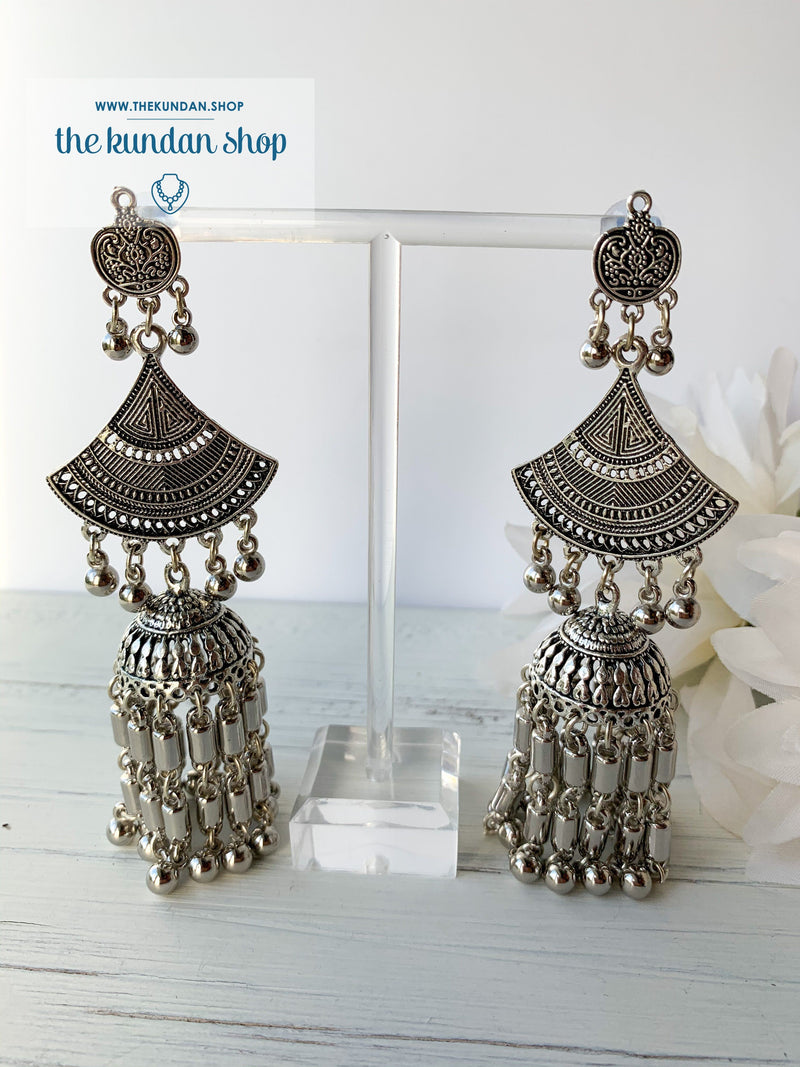 Silver Series - Three Layer Jhumkis, Earrings - THE KUNDAN SHOP