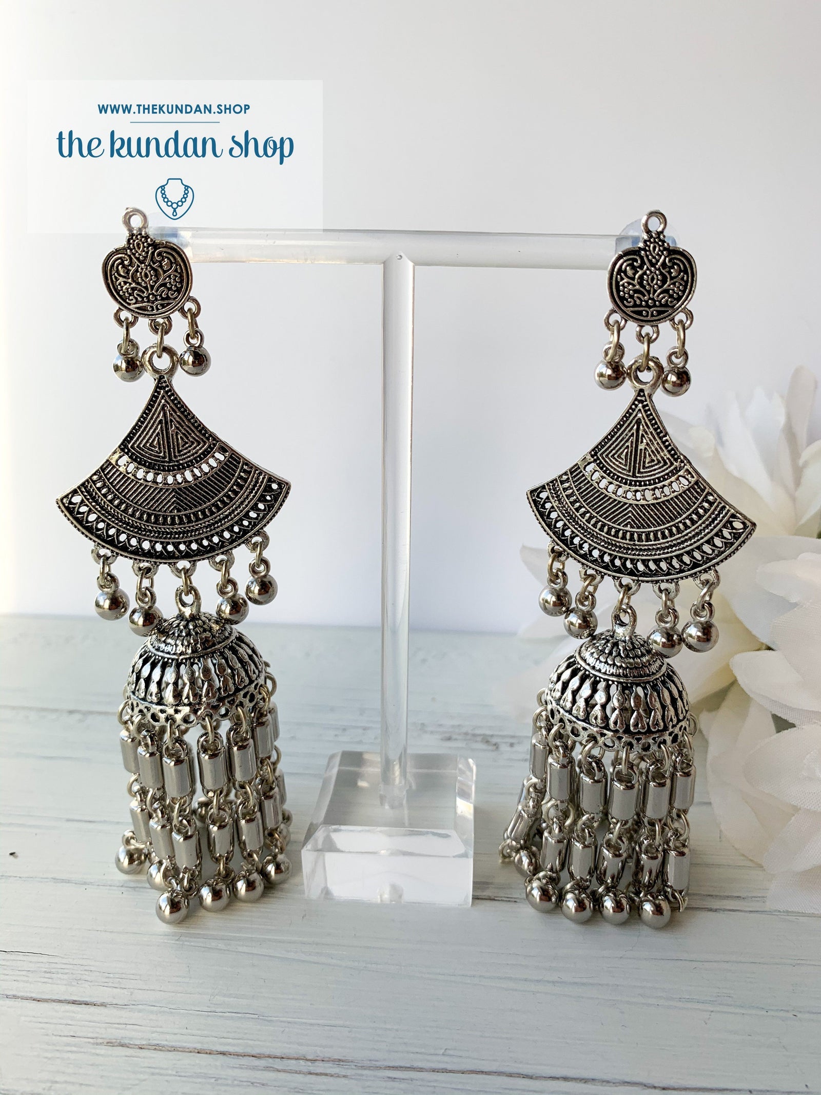 Silver Series - Three Layer Jhumkis, Earrings - THE KUNDAN SHOP