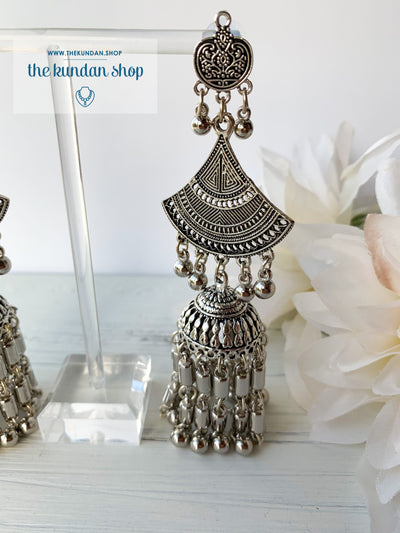 Silver Series - Three Layer Jhumkis, Earrings - THE KUNDAN SHOP