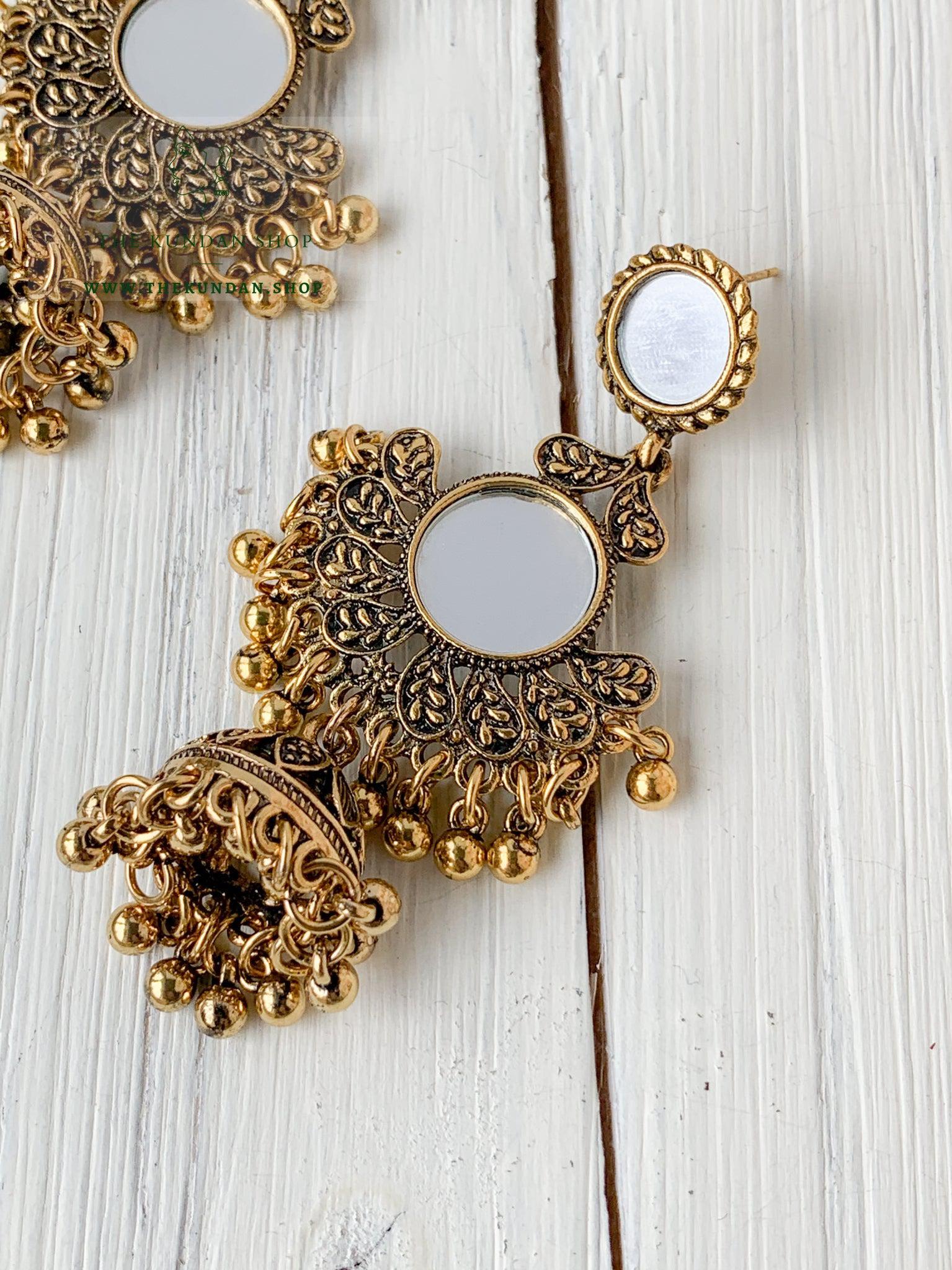 Double Sheesha Jhumkis Earrings THE KUNDAN SHOP Gold 