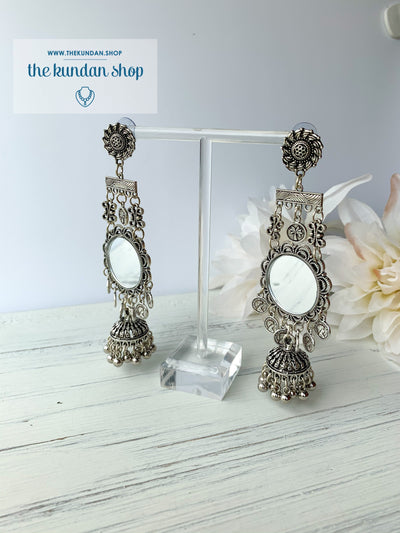 Silver Series - Mirrored Sun, Earrings - THE KUNDAN SHOP