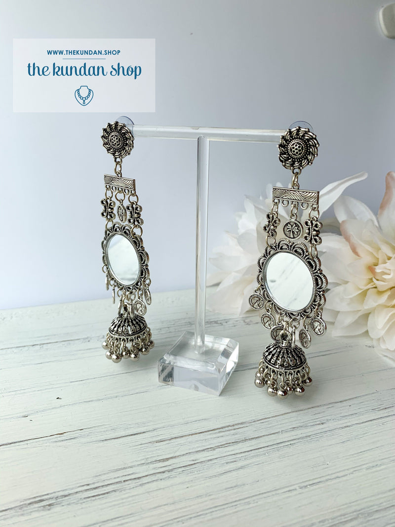 Silver Series - Mirrored Sun, Earrings - THE KUNDAN SHOP