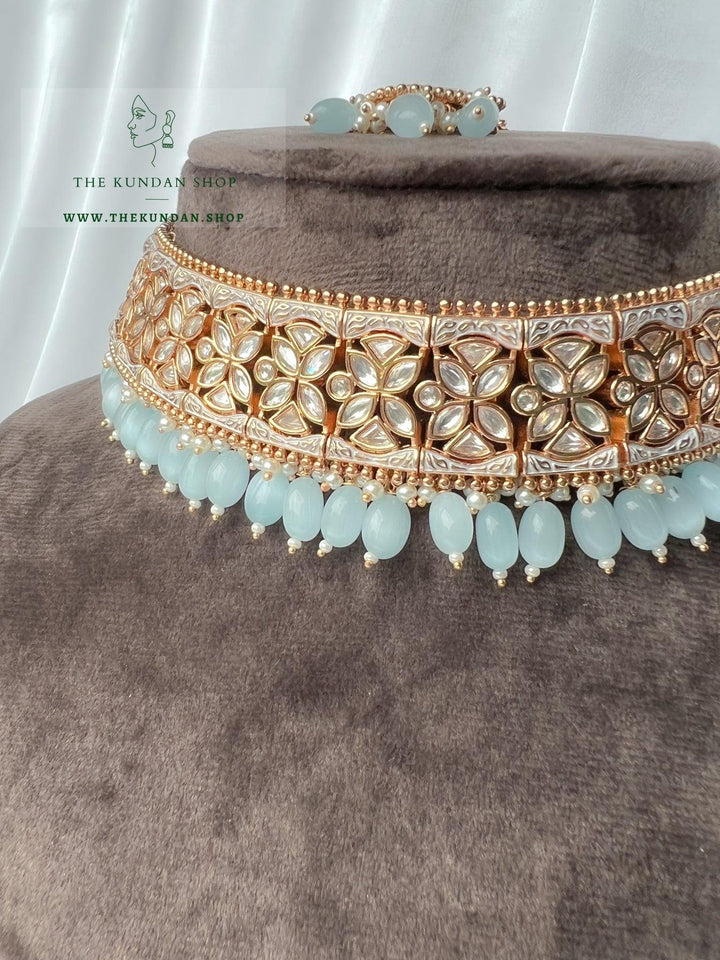 Dynasty Choker in Pastel Blue Necklace Sets THE KUNDAN SHOP 