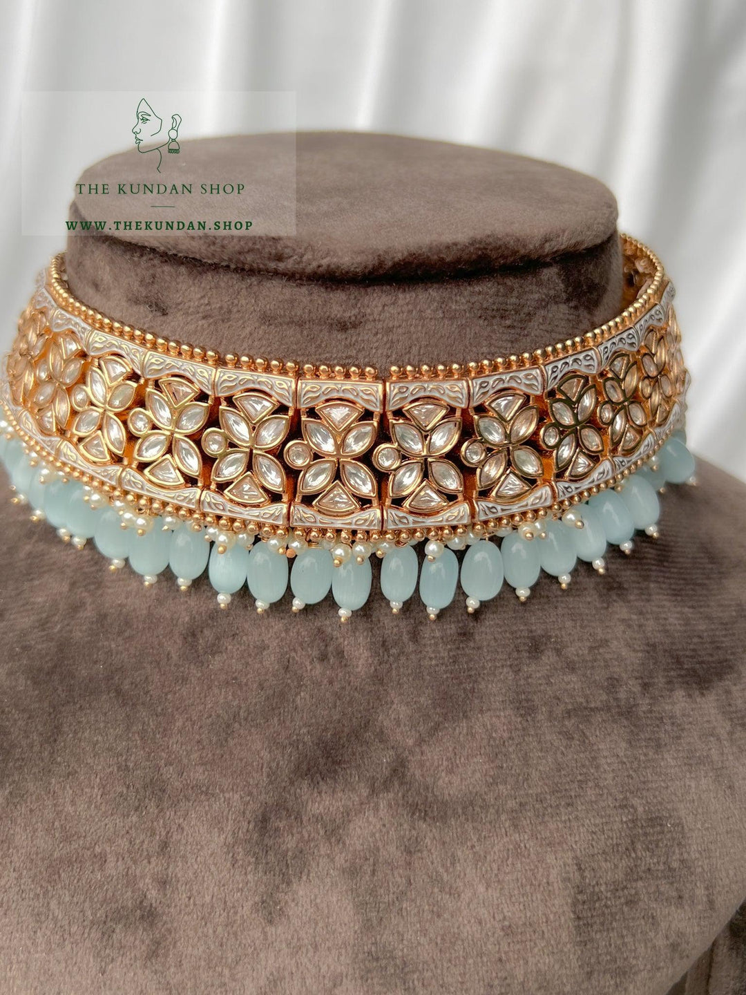 Dynasty Choker in Pastel Blue Necklace Sets THE KUNDAN SHOP 