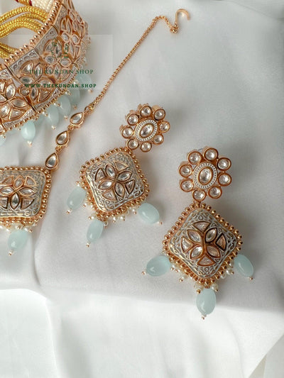 Dynasty Choker in Pastel Blue Necklace Sets THE KUNDAN SHOP 