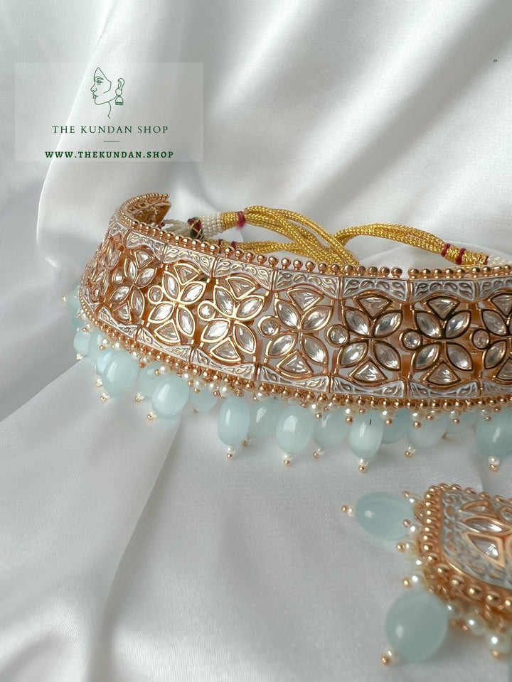 Dynasty Choker in Pastel Blue Necklace Sets THE KUNDAN SHOP 