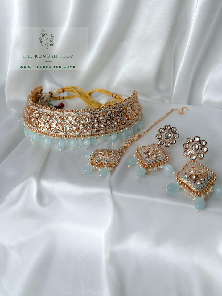 Dynasty Choker in Pastel Blue Necklace Sets THE KUNDAN SHOP 