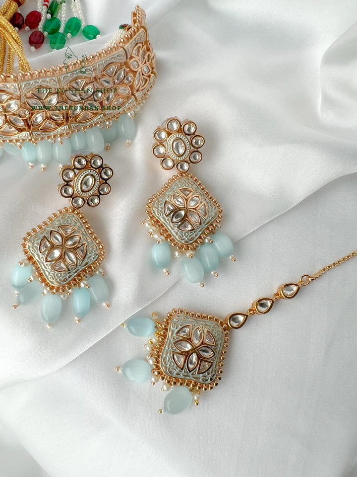 Dynasty Choker in Pastel Blue Necklace Sets THE KUNDAN SHOP 