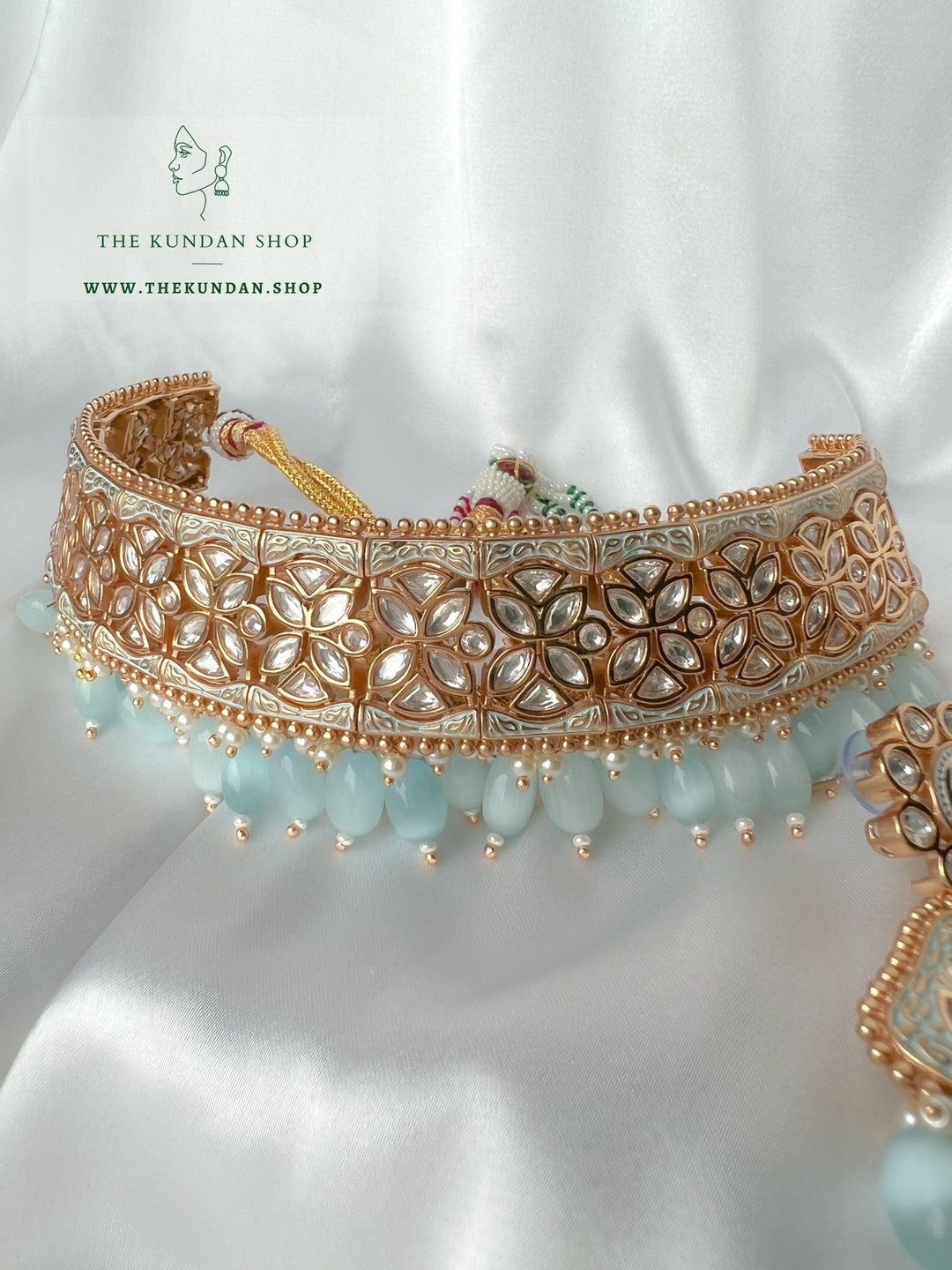 Dynasty Choker in Pastel Blue Necklace Sets THE KUNDAN SHOP 