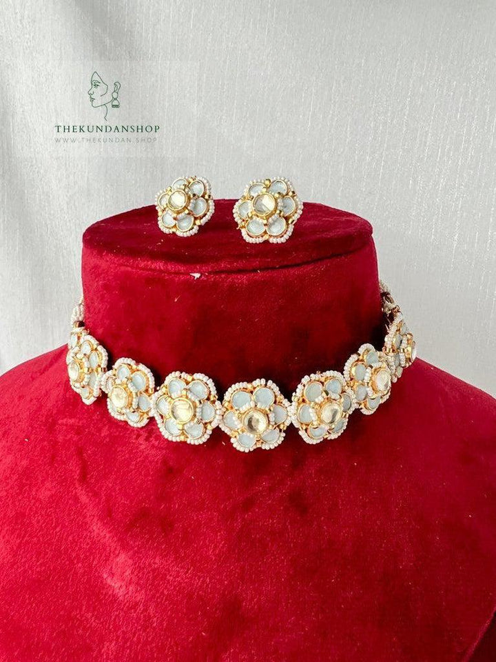 Botanic Kundan in Pastel Blue Necklace Sets THE KUNDAN SHOP 