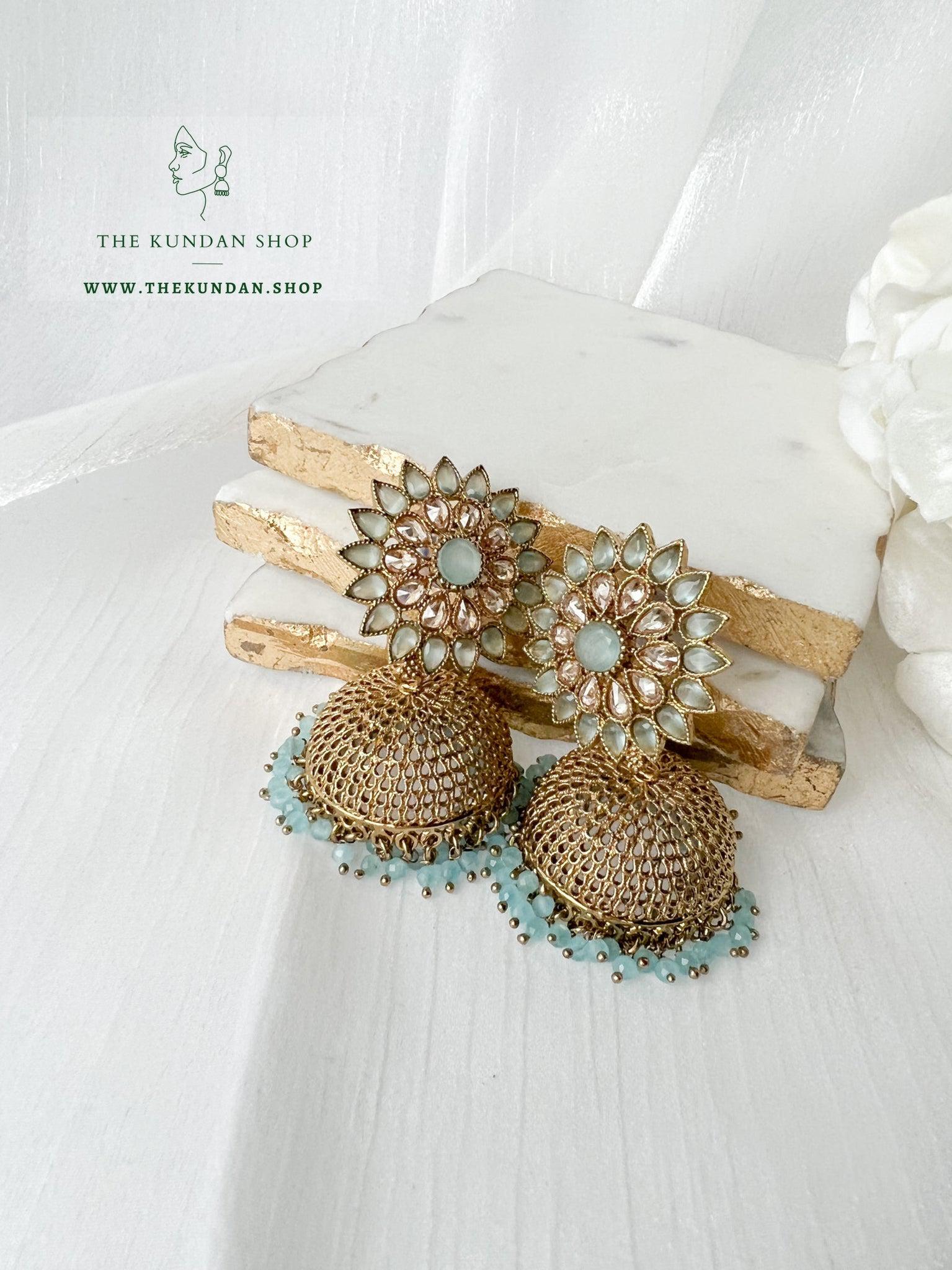 Floral Jhumkis Earrings THE KUNDAN SHOP Pastel Blue 