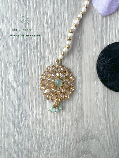 Misty Jhumkis in Pastel Earrings + Tikka THE KUNDAN SHOP 