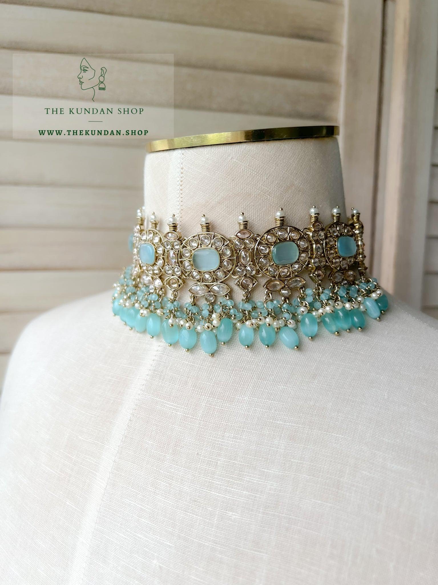 Temptation in Pastel Blue Necklace Sets THE KUNDAN SHOP 