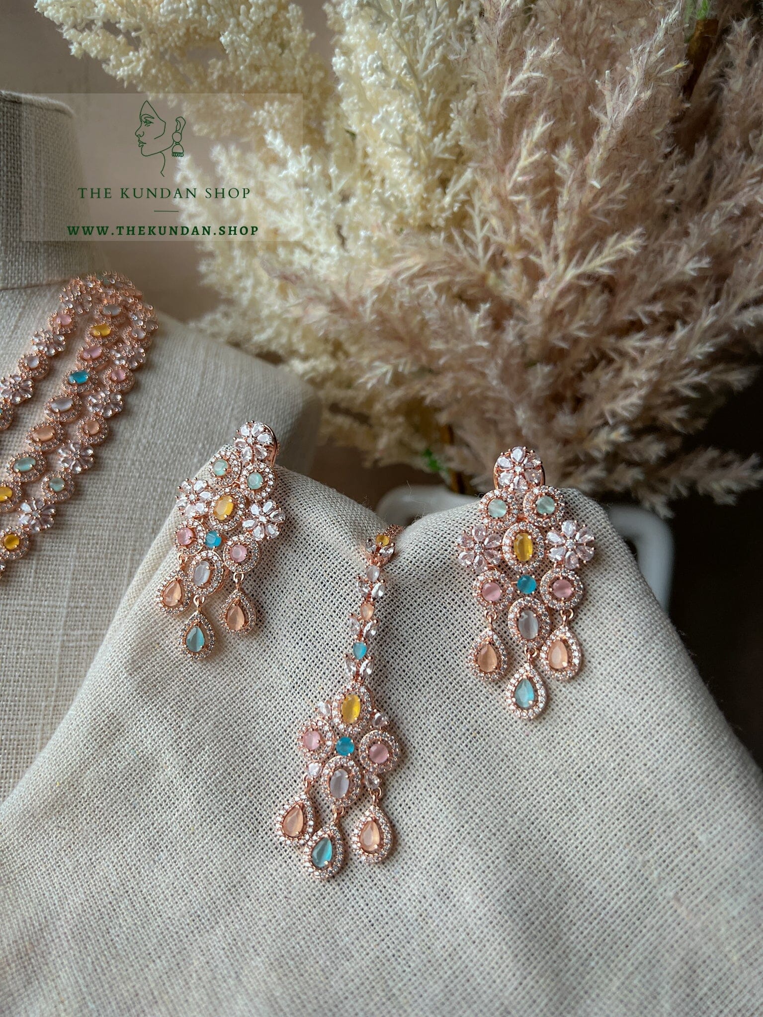 React in Rose Gold & Pastels Necklace Sets THE KUNDAN SHOP 