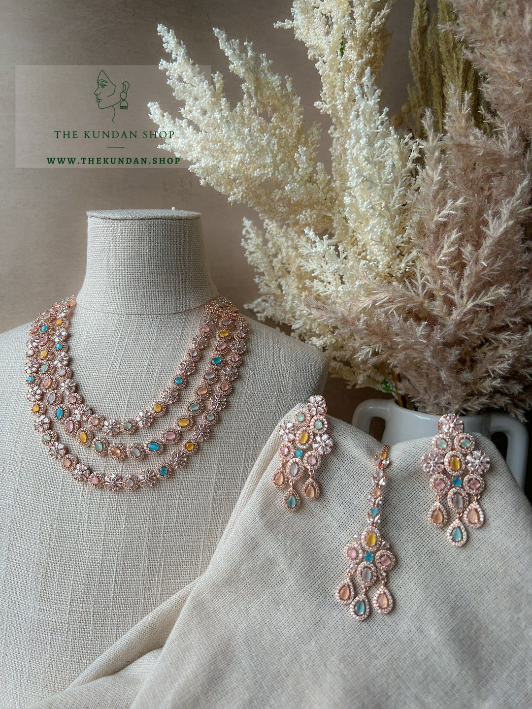 React in Rose Gold & Pastels Necklace Sets THE KUNDAN SHOP 