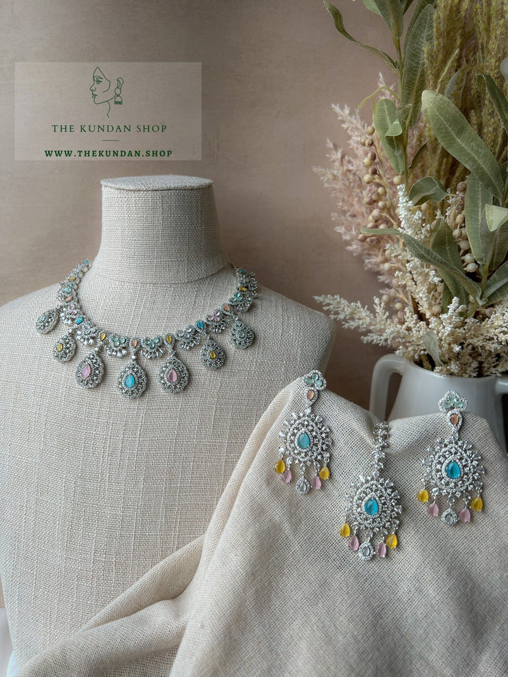 Resilient in Silver & Pastels Necklace Sets THE KUNDAN SHOP 