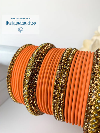 Rhinestone & Matte Peach Bangles, Bangles - THE KUNDAN SHOP