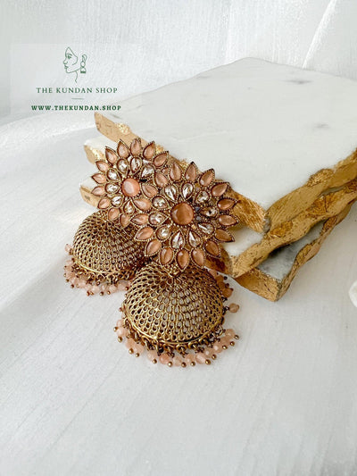 Floral Jhumkis Earrings THE KUNDAN SHOP Peach 