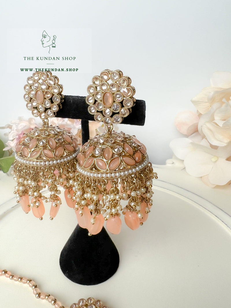 Jhumkis from Heaven in Peach Earrings + Tikka THE KUNDAN SHOP 