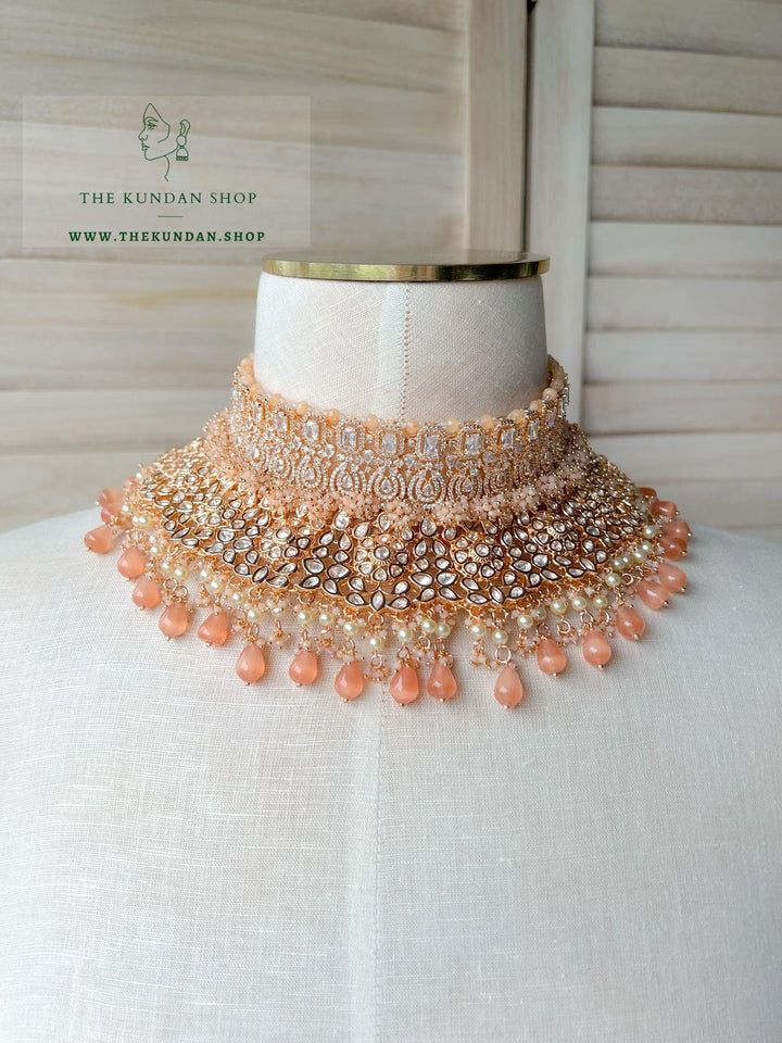 A Vibrant Bride in Peach Necklace Sets THE KUNDAN SHOP 