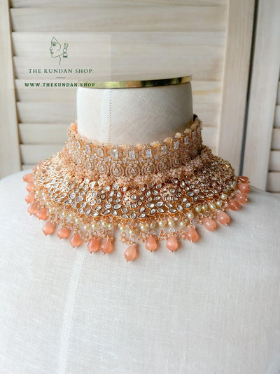 A Vibrant Bride in Peach Necklace Sets THE KUNDAN SHOP 