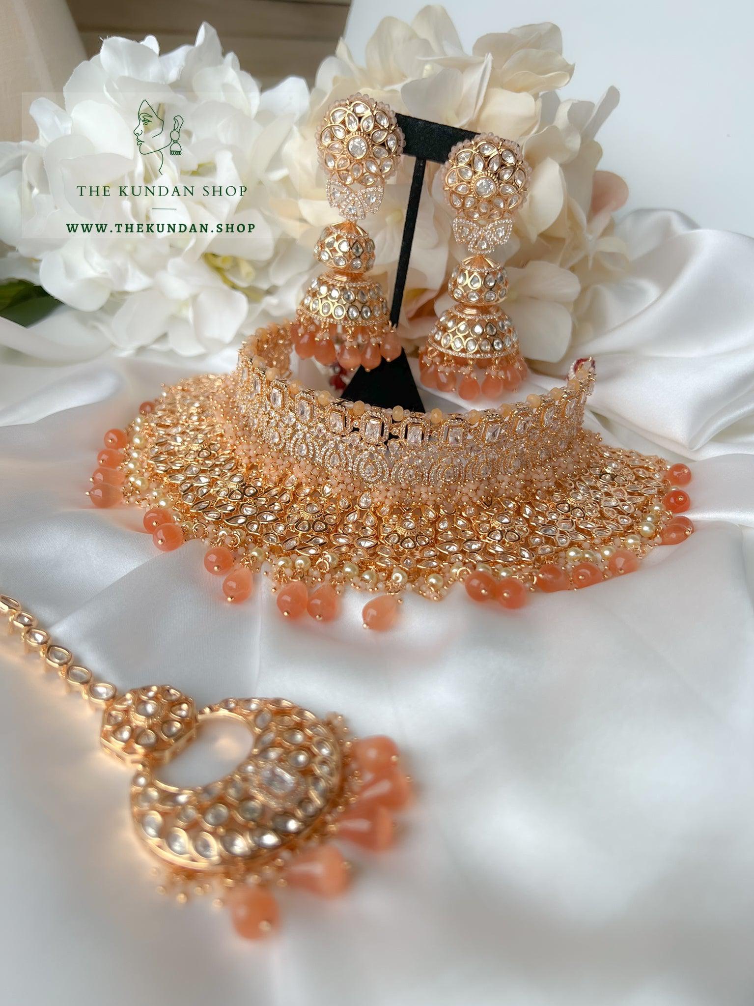 A Vibrant Bride in Peach Necklace Sets THE KUNDAN SHOP 