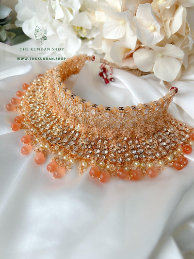 A Vibrant Bride in Peach Necklace Sets THE KUNDAN SHOP 