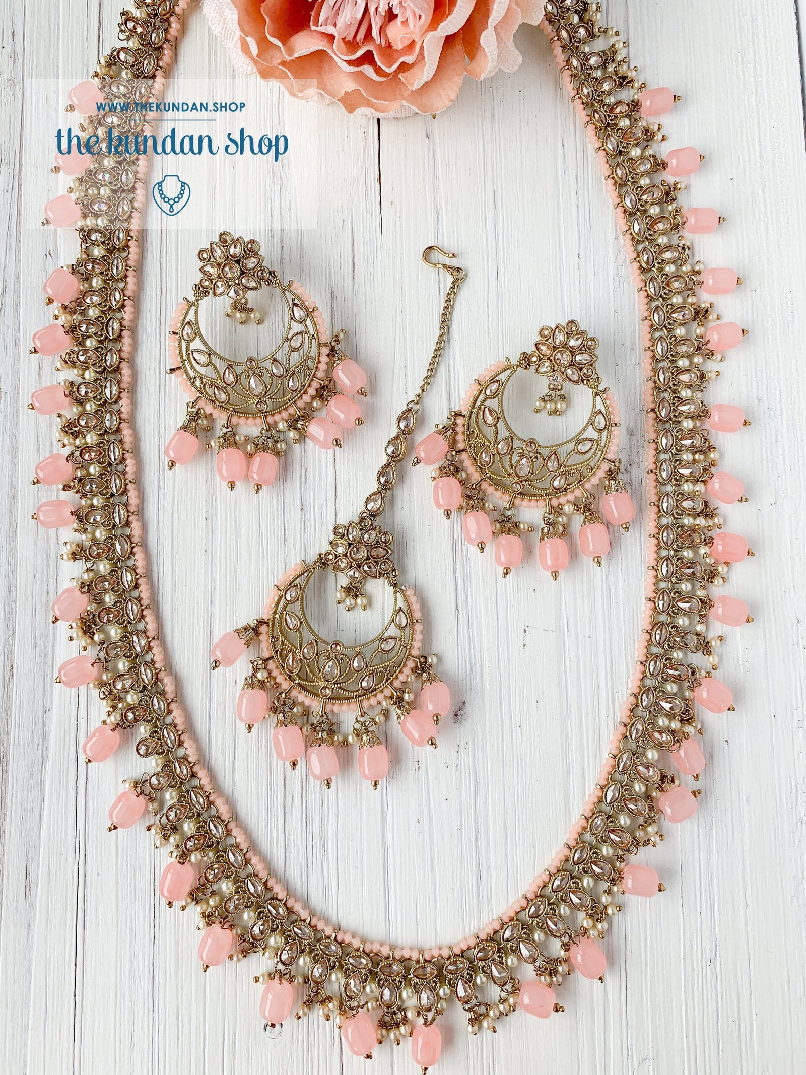 Vigorous in Peach Necklace Sets THE KUNDAN SHOP 