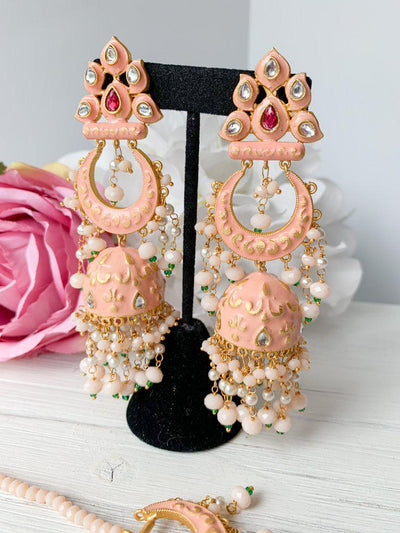 Persuasive in Peach Earrings + Tikka THE KUNDAN SHOP 