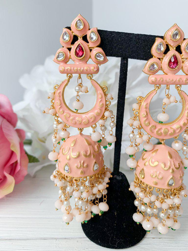 Persuasive in Peach Earrings + Tikka THE KUNDAN SHOP 