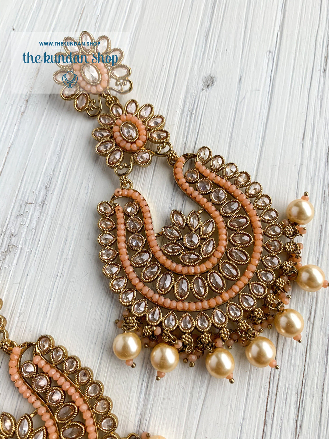 Light-Hearted in Peach Earrings + Tikka THE KUNDAN SHOP 