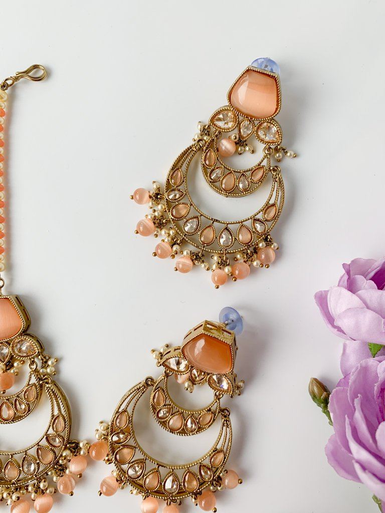 Dependant in Peach Jewelry Sets THE KUNDAN SHOP 