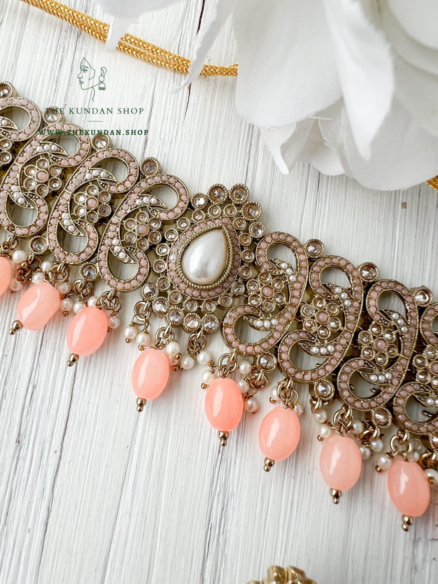 Gentle Polki in Peach Necklace Sets THE KUNDAN SHOP 