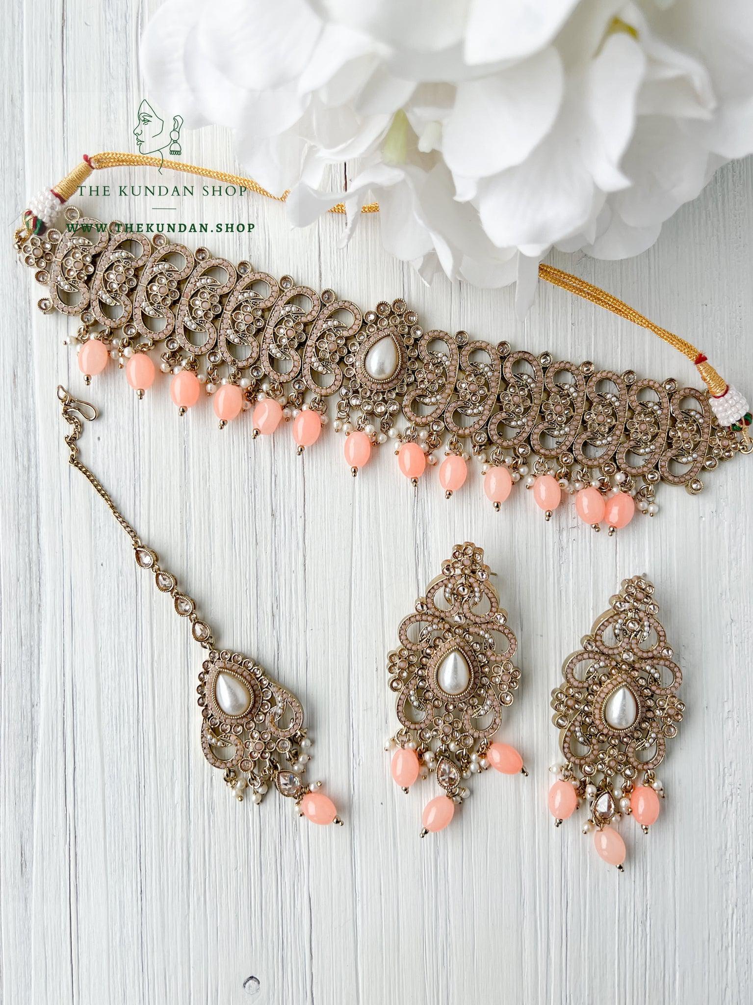 Gentle Polki in Peach Necklace Sets THE KUNDAN SHOP 