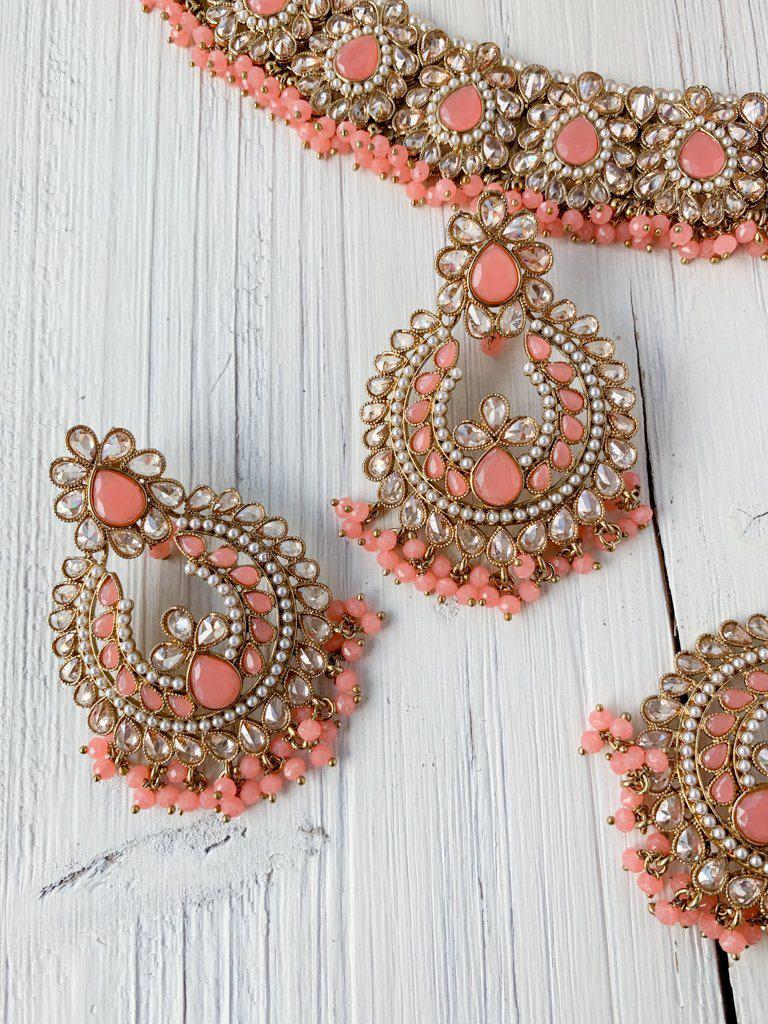 Triumphant in Peach Necklace Sets THE KUNDAN SHOP 