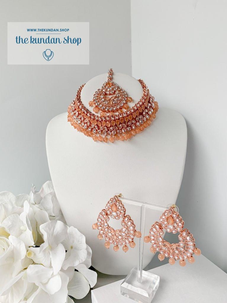 Flourish in Peach & Rose Gold Necklace Sets THE KUNDAN SHOP 
