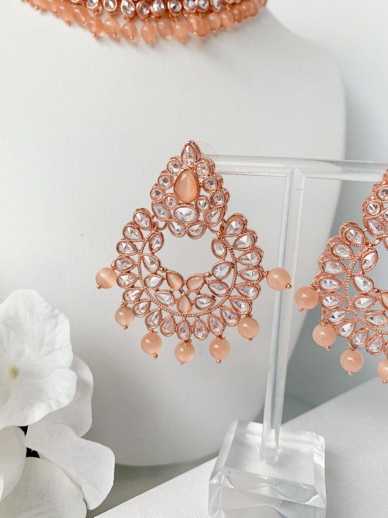 Flourish in Peach & Rose Gold Necklace Sets THE KUNDAN SHOP 